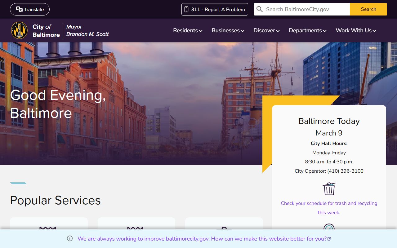 Baltimore City government website property tax records and payments