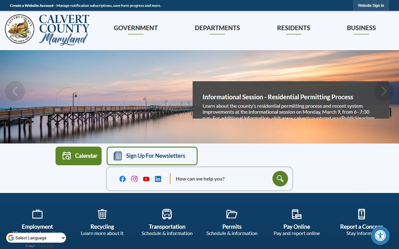 Calvert County Government website for property tax records and treasury services