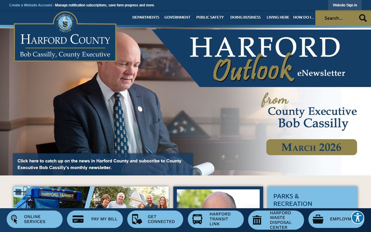 Harford County Government website for property tax records and payment