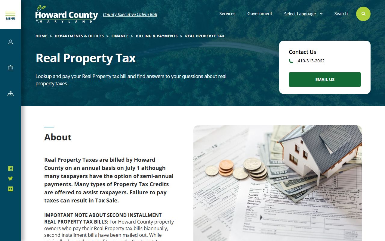 Howard County Real Property Tax page for Howard County property tax records