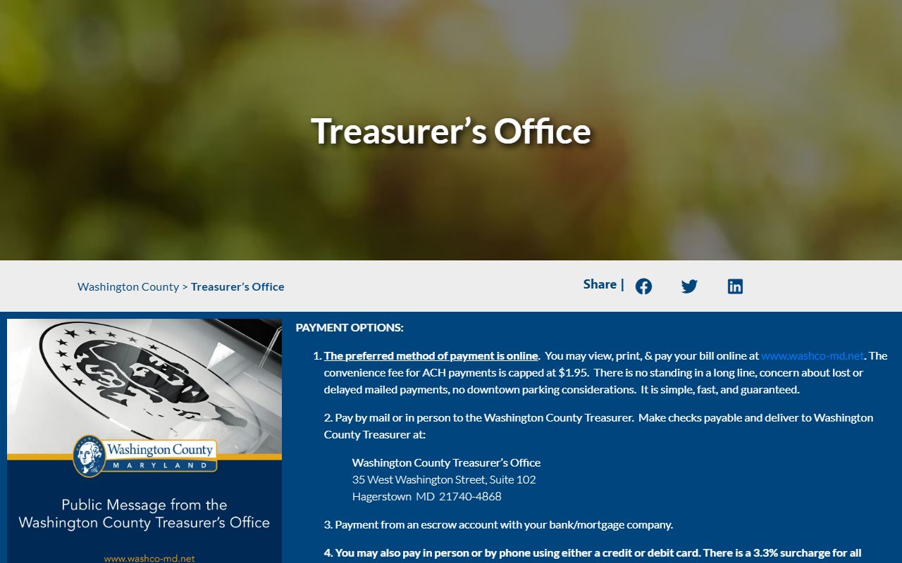 Washington County Treasurer's Office website for property tax records