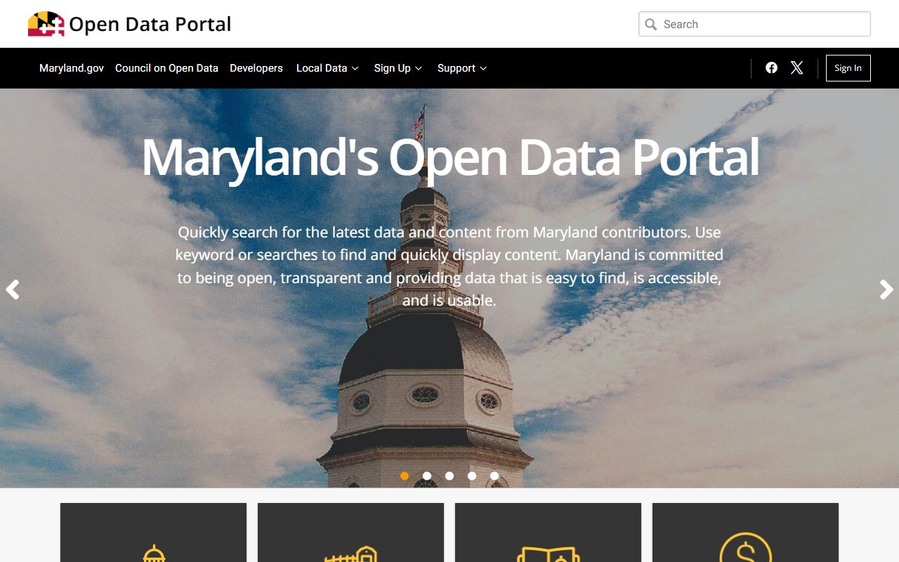 Maryland Open Data Portal showing property tax datasets available for download